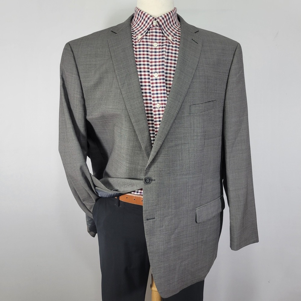 Calvin Klein Men's Sport Coat Blazer Two Button Gray Checked Wool 52R